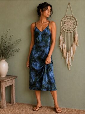 Blue Green Watercolor Slip Dress • Wild Fable • Medium • Tie Dye Boho